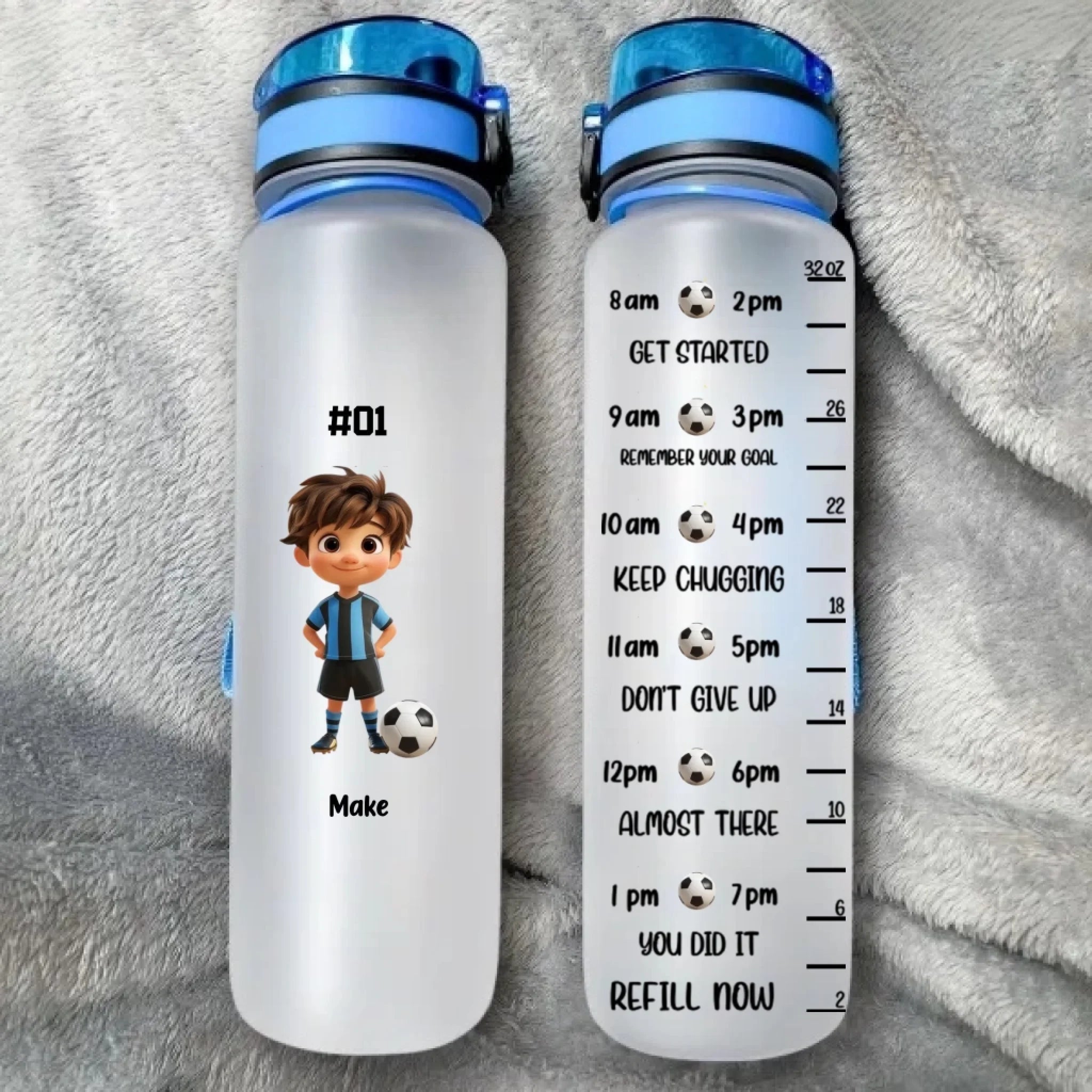 Personalized Soccer Water Bottle with Cartoon Character and Name – Custom Sports Bottle for Gym Workout, Fitness, or Soccer Practice, Unique Birthday Gift for Men, Women, Kids, Soccer Fans 1033061 - DiyGiftly