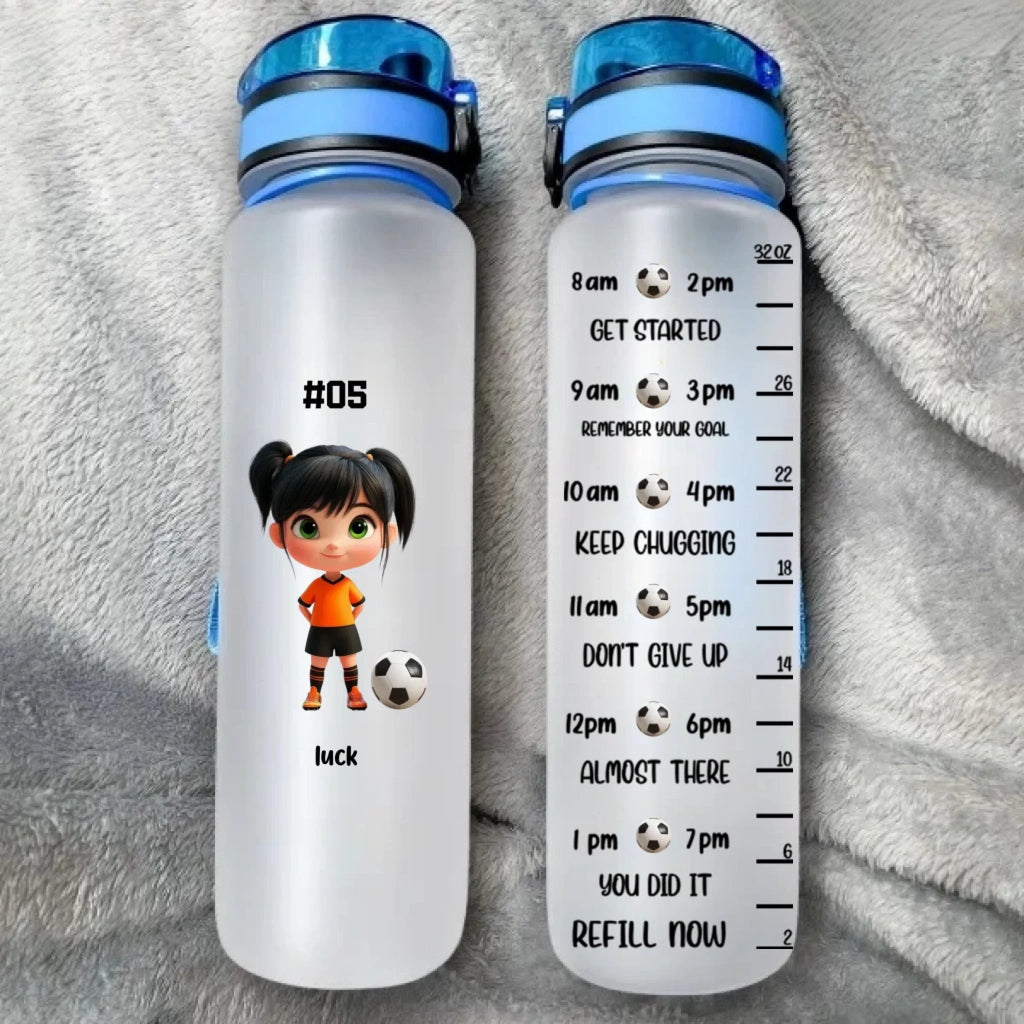 Personalized Soccer Water Bottle with Cartoon Character and Name – Custom Sports Bottle for Gym Workout, Fitness, or Soccer Practice, Unique Birthday Gift for Men, Women, Kids, Soccer Fans 1033061 - DiyGiftly