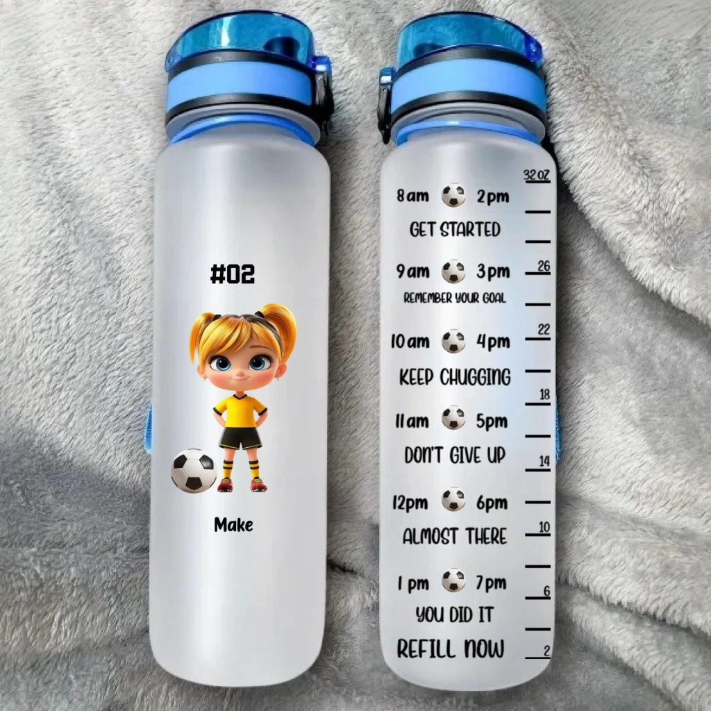 Personalized Soccer Water Bottle with Cartoon Character and Name – Custom Sports Bottle for Gym Workout, Fitness, or Soccer Practice, Unique Birthday Gift for Men, Women, Kids, Soccer Fans 1033061 - DiyGiftly