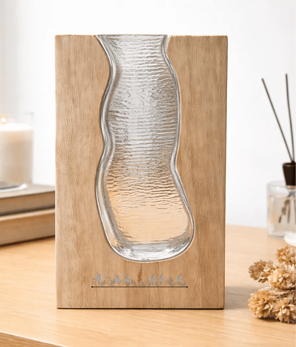 Wood glass vase with personalized design solid wood frame with glass insert gift for grandparents