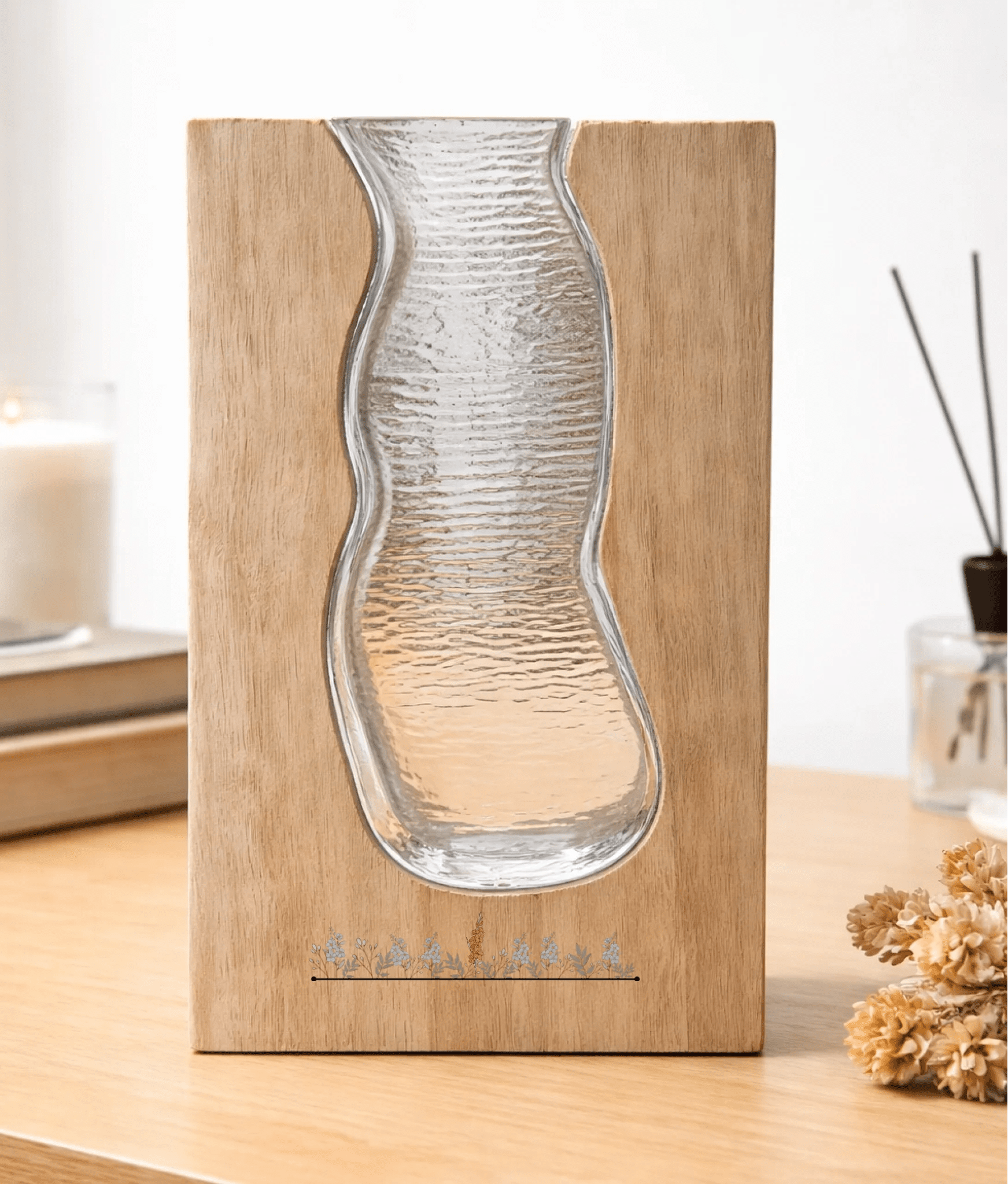 Wood glass vase with personalized design solid wood frame with glass insert gift for grandparents