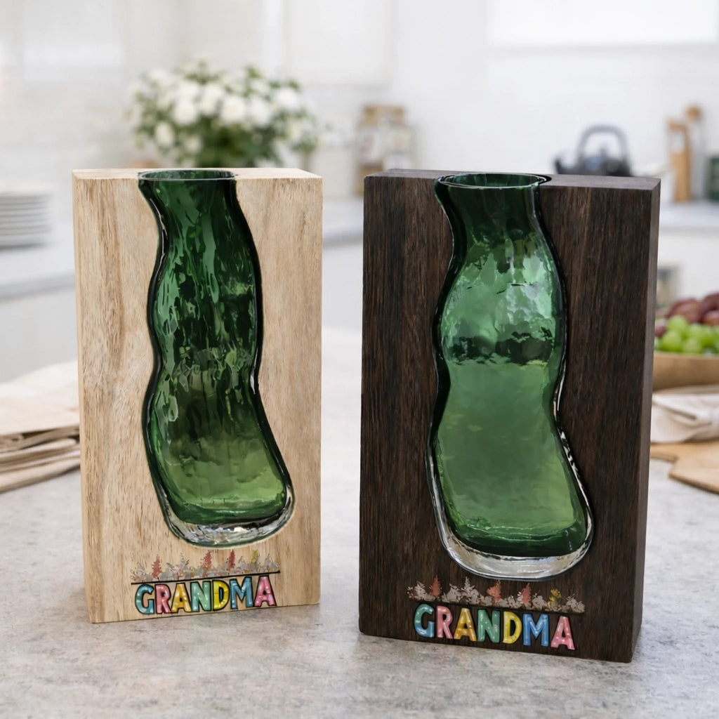 Meaningful family love personalized design wood glass vase gift for grandparents