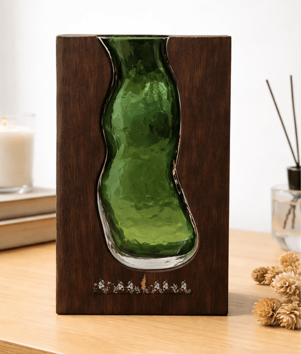Solid wood frame with glass insert wood glass vase personalized design gift for grandparents
