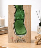 Personalized Solid Wood Glass Vase with Walnut or Natural Wood Frame Green Glass Insert Rustic Home Decor Gift for Mom 1112030 - DiyGiftly