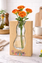 Personalized Solid Wood Glass Vase with Walnut or Natural Wood Frame Green Glass Insert Rustic Home Decor Gift for Mom 1112030 - DiyGiftly