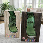 Personalized Solid Wood Glass Vase with Walnut or Natural Wood Frame Green Glass Insert Rustic Home Decor Gift for Mom 1112030 - DiyGiftly