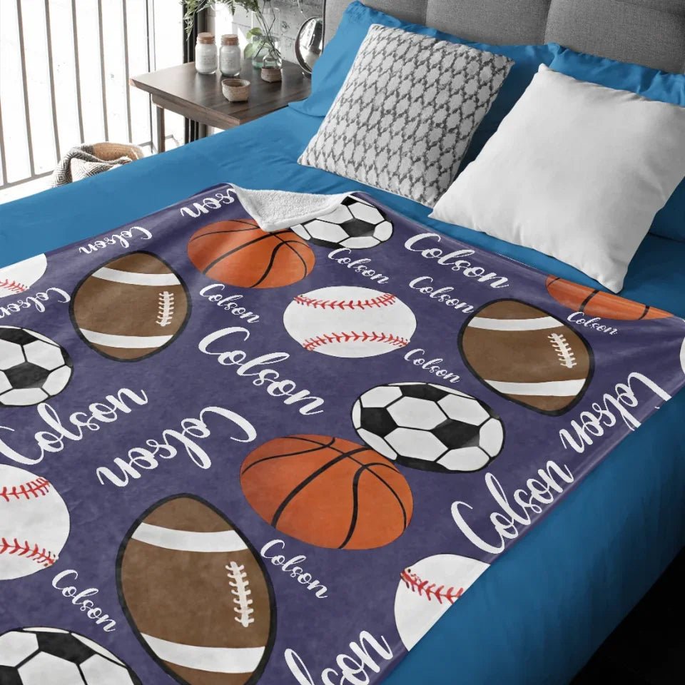 Personalized Sports Blanket,Personalize baby blanket, baby name blanket, baseball football soccer sports navy blue green 747689 - DiyGiftly