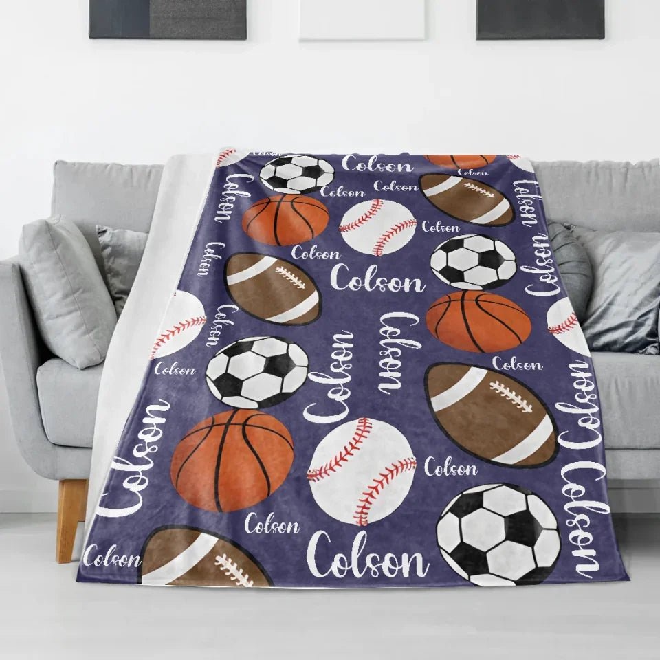 Personalized Sports Blanket,Personalize baby blanket, baby name blanket, baseball football soccer sports navy blue green 747689 - DiyGiftly