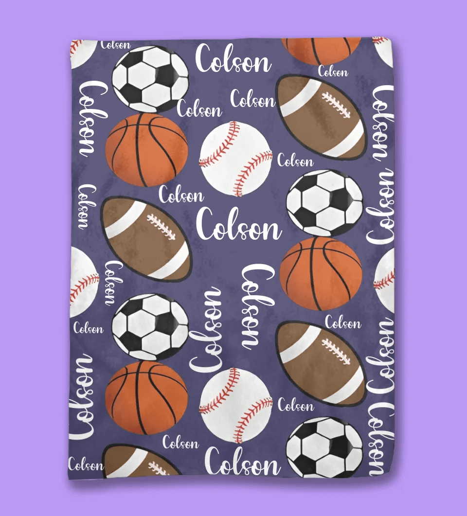 Personalized Sports Blanket,Personalize baby blanket, baby name blanket, baseball football soccer sports navy blue green 747689 - DiyGiftly