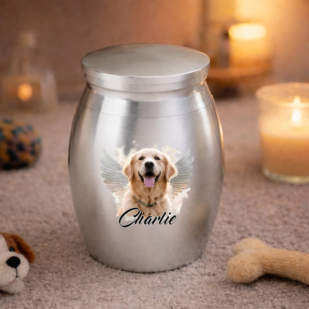 Silver Pet Urn Personalized Design Stainless Steel Ashes