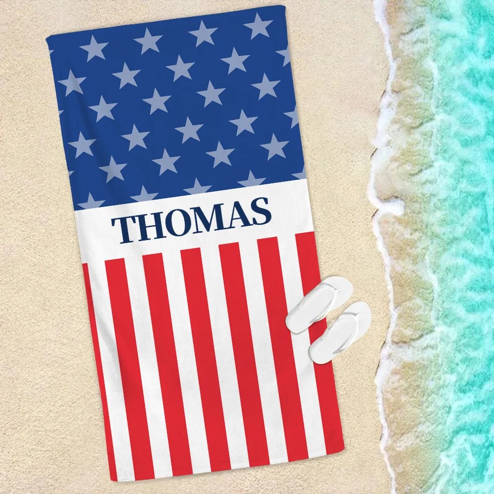 Personalized Stars and Stripes Soft Quick Dry Oversized Beach Towel with Name Patriotic 4th of July Independence Day Gift for Patriots 49701376 - DiyGiftly