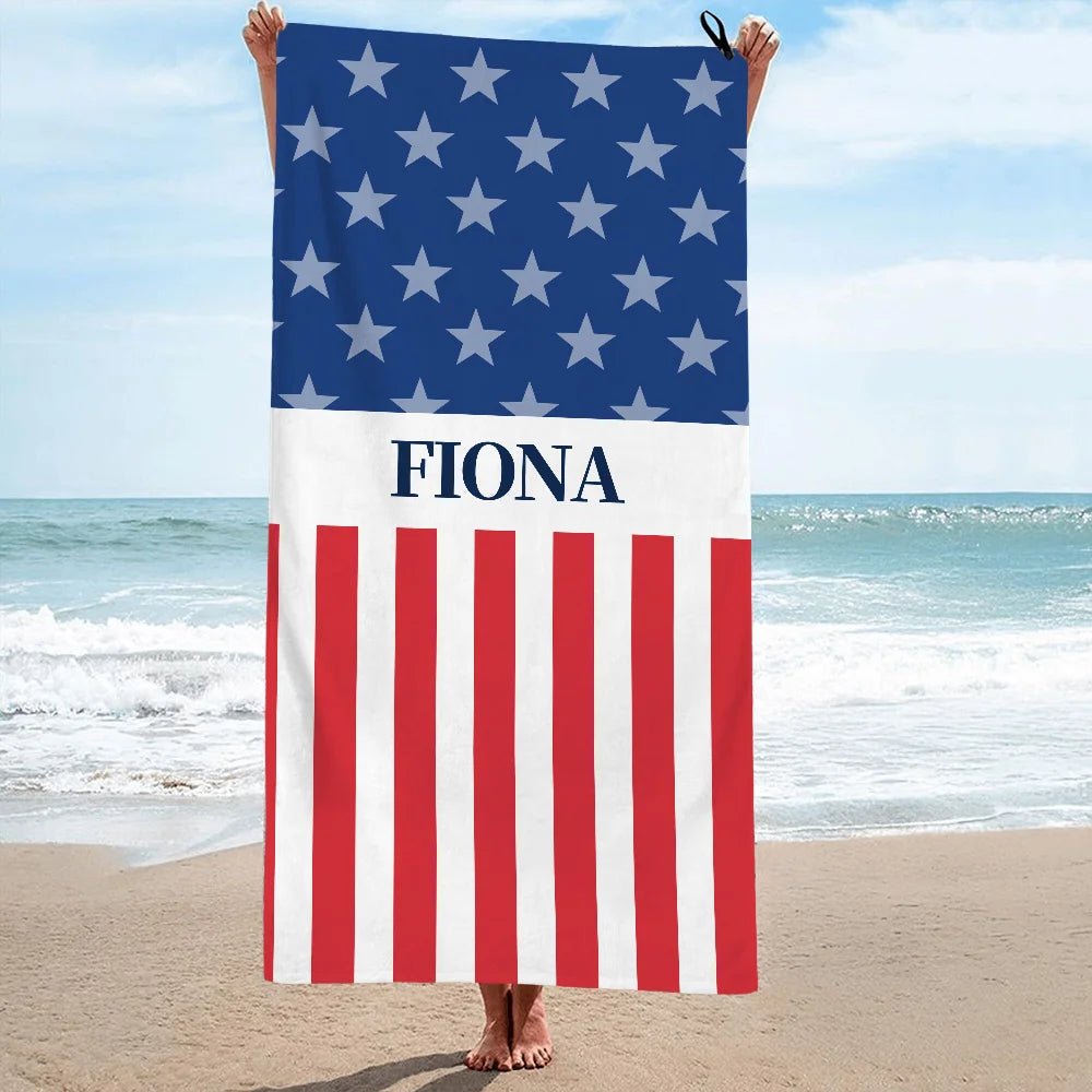 Personalized Stars and Stripes Soft Quick Dry Oversized Beach Towel with Name Patriotic 4th of July Independence Day Gift for Patriots 49701376 - DiyGiftly