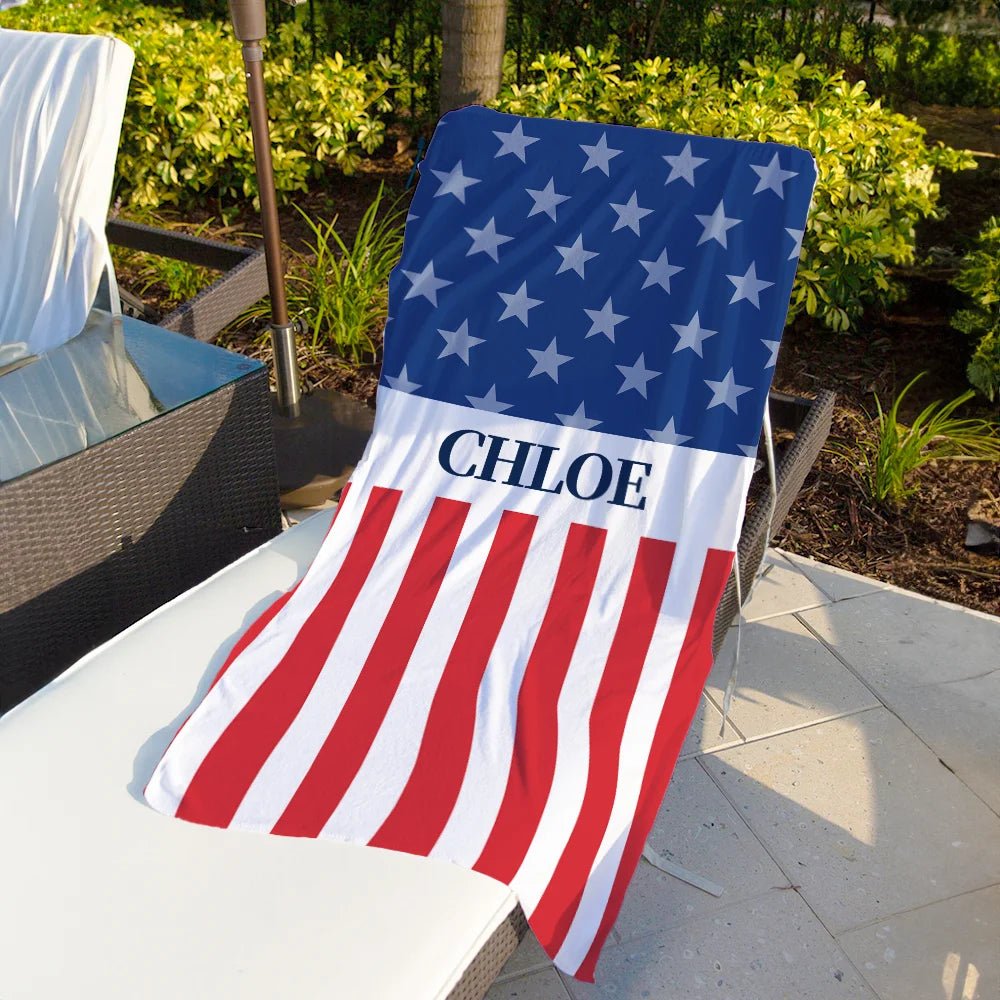 Personalized Stars and Stripes Soft Quick Dry Oversized Beach Towel with Name Patriotic 4th of July Independence Day Gift for Patriots 49701376 - DiyGiftly