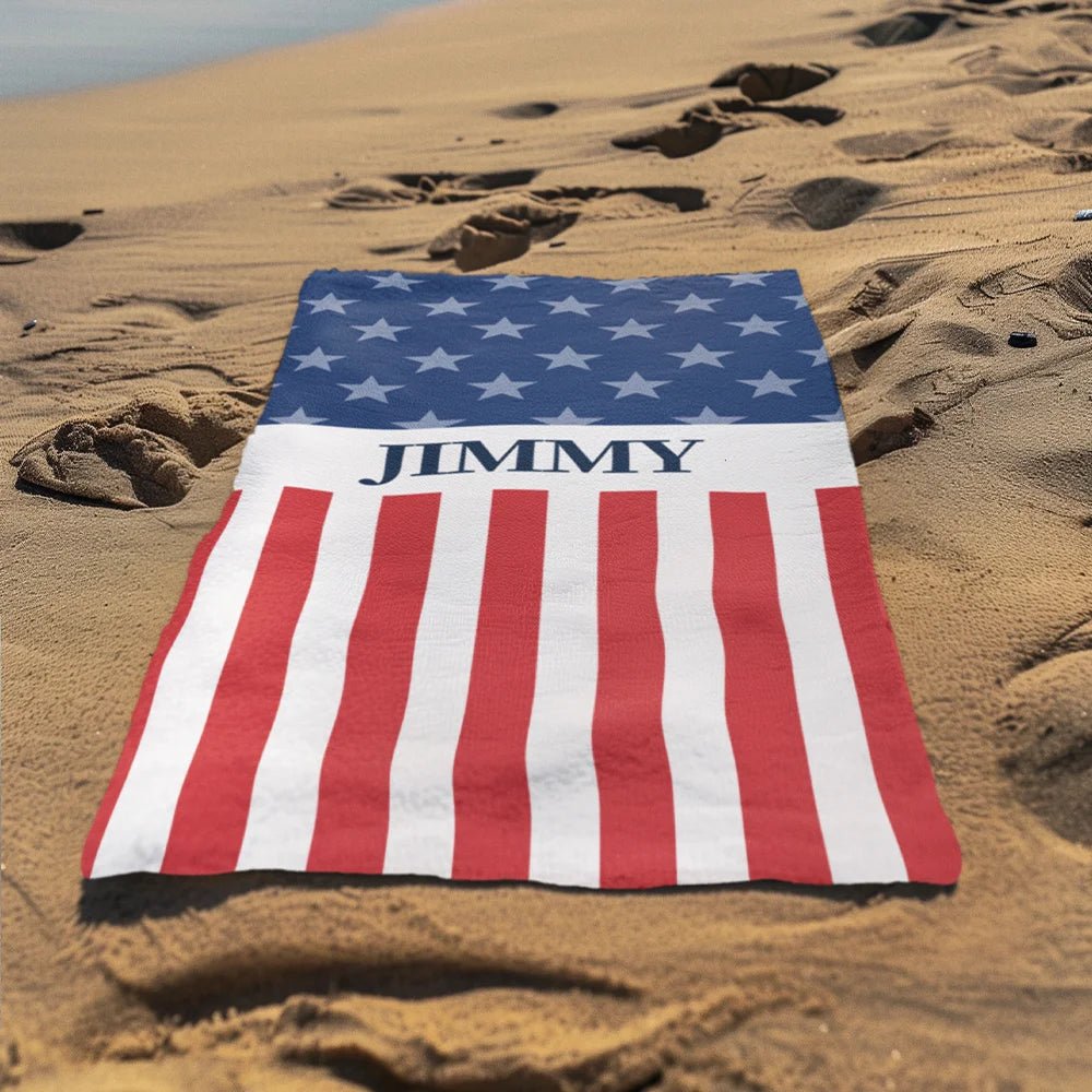 Personalized Stars and Stripes Soft Quick Dry Oversized Beach Towel with Name Patriotic 4th of July Independence Day Gift for Patriots 49701376 - DiyGiftly