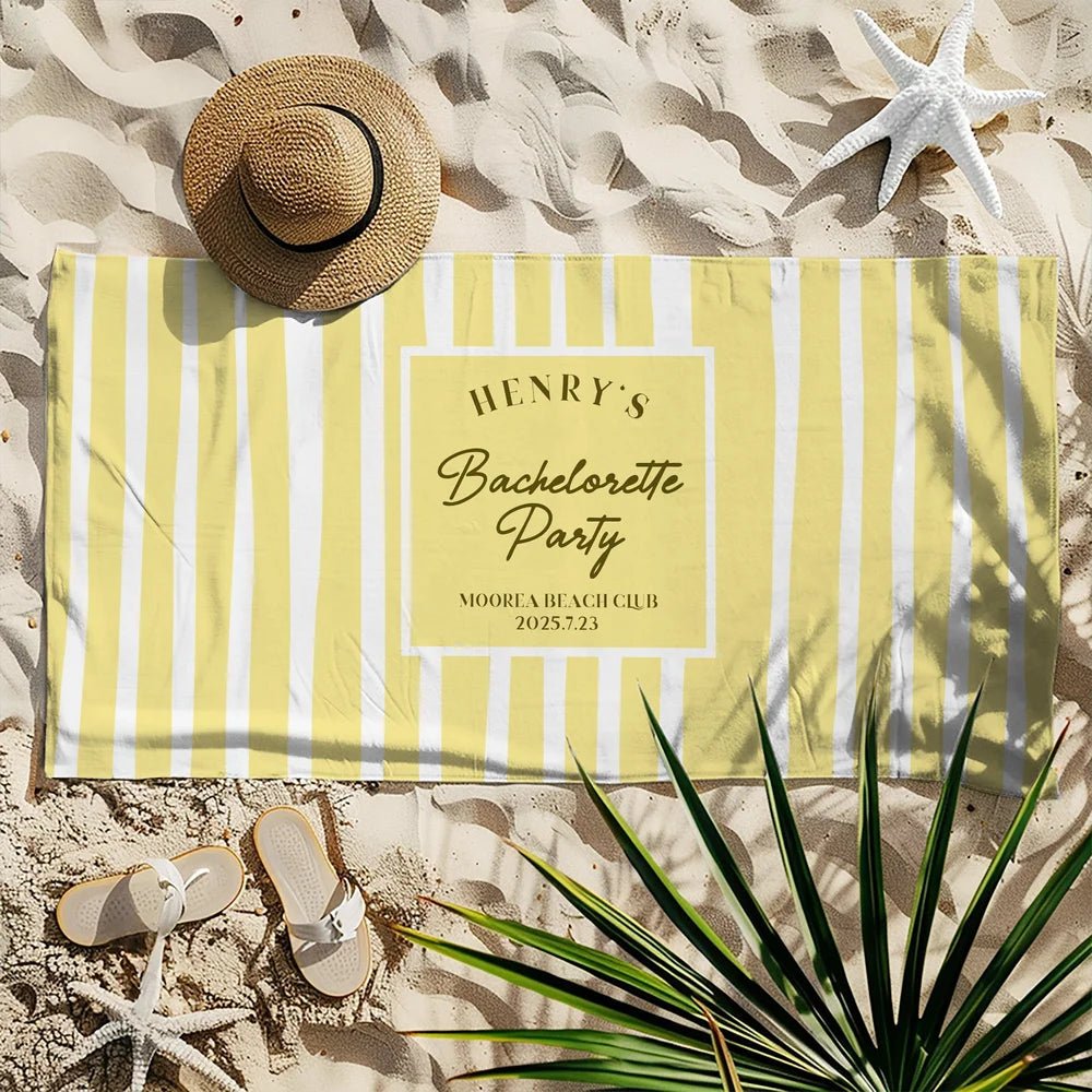 Personalized Striped Bachelorette Party Quick Dry Oversized Beach Towel with Name Travel Essential Beach Party Gift for Bridesmaids Friends 48642304 - DiyGiftly
