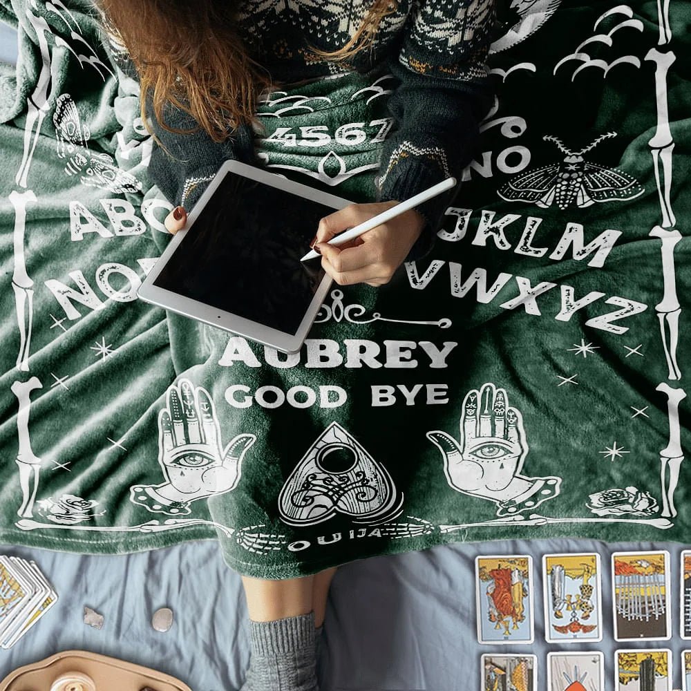 Personalized Sun Moon Skull Ouija Board Design Soft Throw Blanket with Name Gothic Style Home Decor Halloween Gift for Divination Enthusiasts 14699776 - DiyGiftly