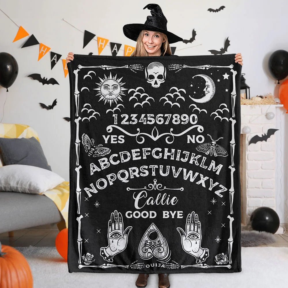 Personalized Sun Moon Skull Ouija Board Design Soft Throw Blanket with Name Gothic Style Home Decor Halloween Gift for Divination Enthusiasts 14699776 - DiyGiftly