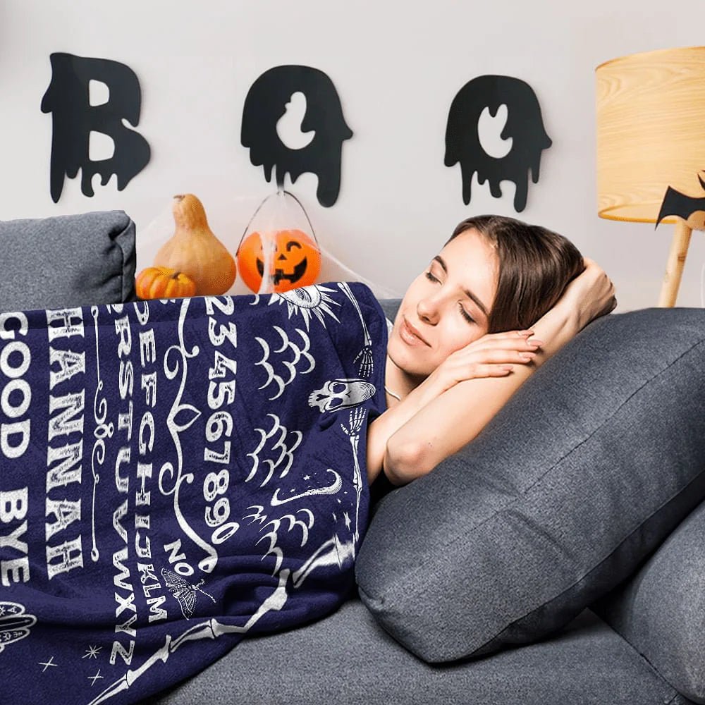 Personalized Sun Moon Skull Ouija Board Design Soft Throw Blanket with Name Gothic Style Home Decor Halloween Gift for Divination Enthusiasts 14699776 - DiyGiftly