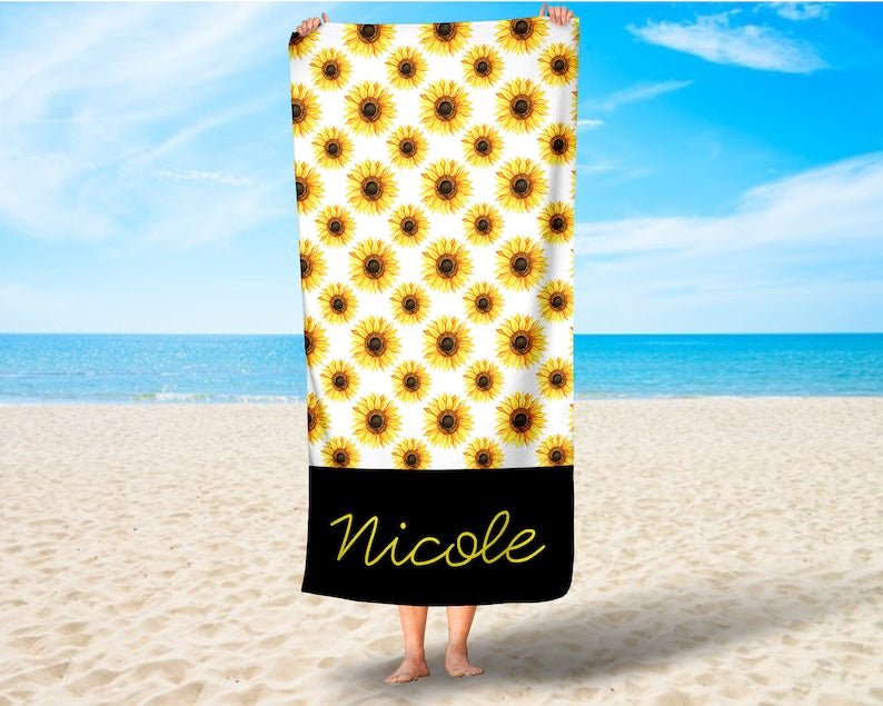 Personalized Sunflower Beach Towel, Sunflower Beach Towel, Sunflower Pool Party, Sunflower Decor, Sunflower Party Theme, Sunflower Gift 02862848 - DiyGiftly