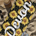 Personalized Sunflowers Beach Towel - Custom Name Floral Summer Towel, Beach Accessories, Oversized Pool Towel, Gift for Her 94181888 - DiyGiftly