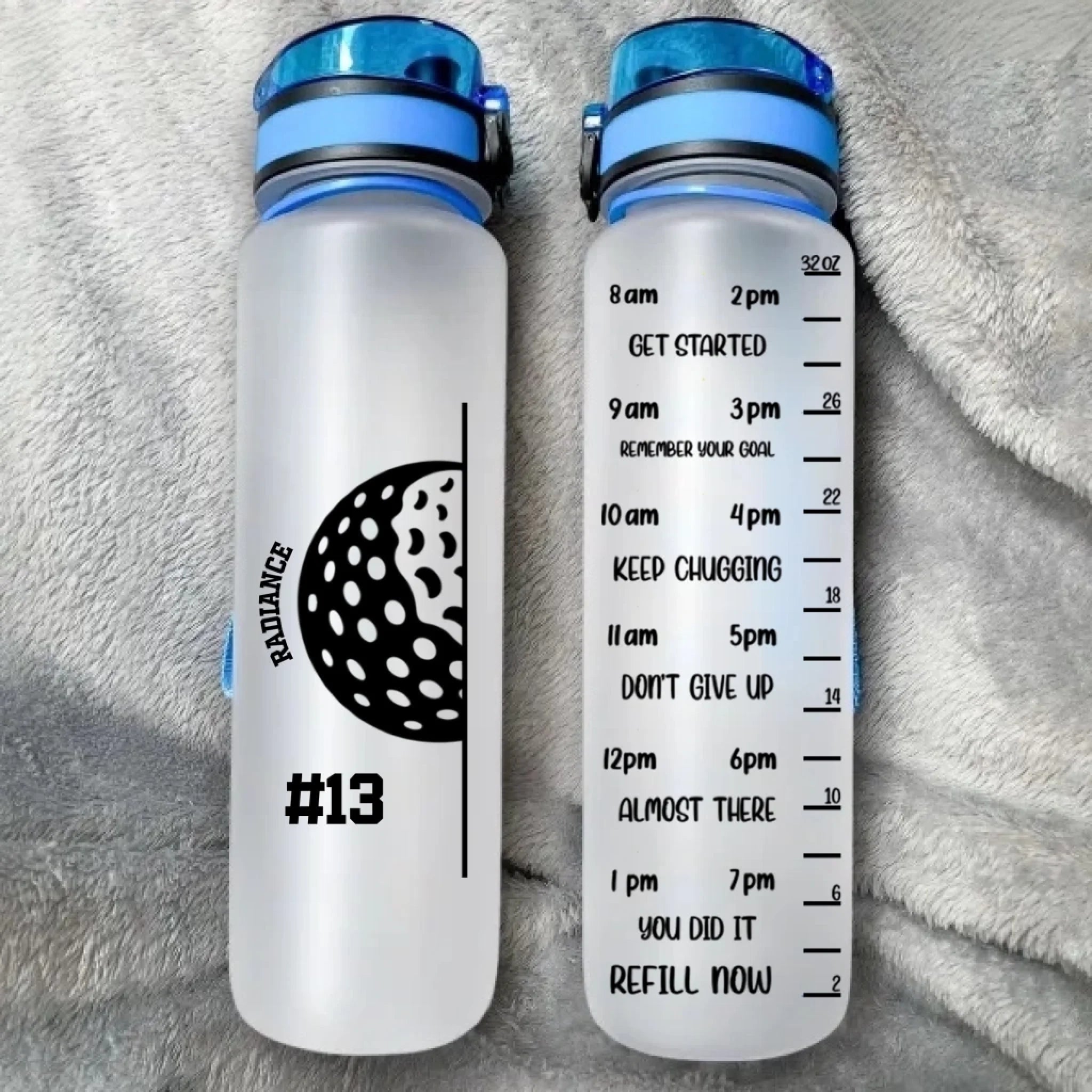 Personalized Tennis Badminton Ball 32 oz Motivational Sport Water Bottle with Time Marker and Name Birthday Gift for Sports Enthusiasts 1030695 - DiyGiftly