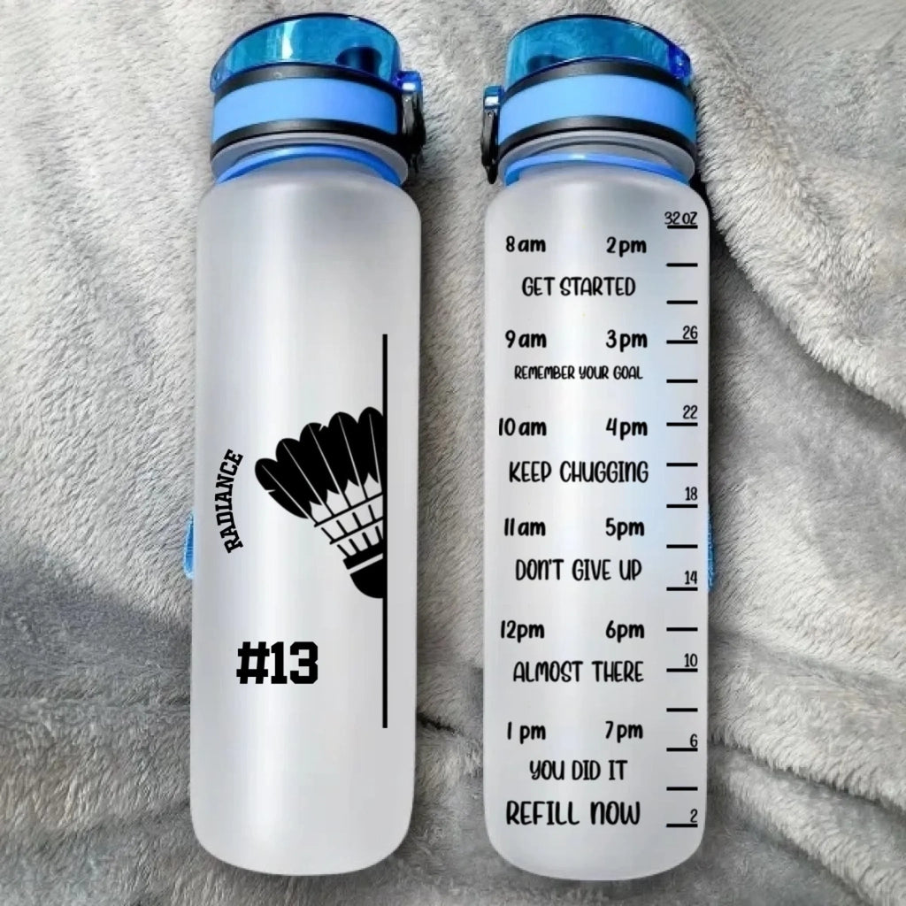 Personalized Tennis Badminton Ball 32 oz Motivational Sport Water Bottle with Time Marker and Name Birthday Gift for Sports Enthusiasts 1030695 - DiyGiftly