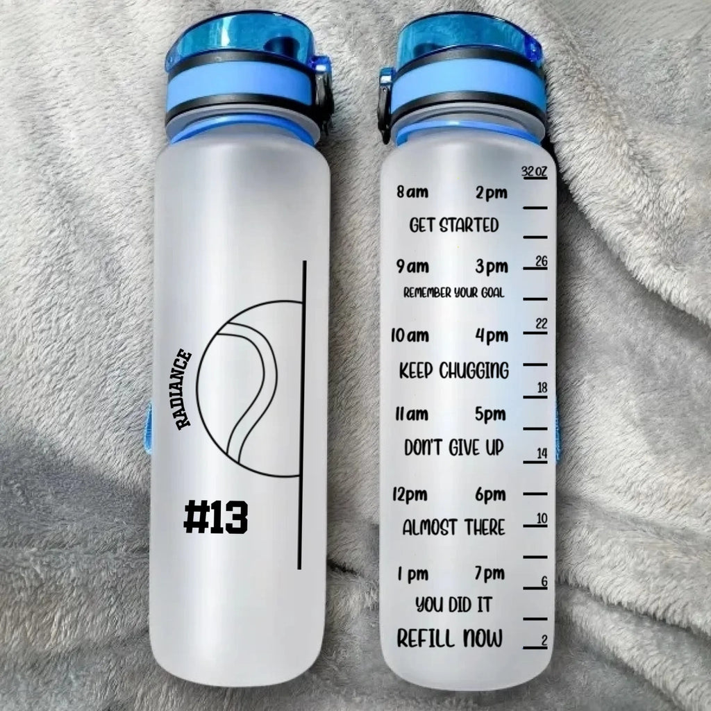 Personalized Tennis Badminton Ball 32 oz Motivational Sport Water Bottle with Time Marker and Name Birthday Gift for Sports Enthusiasts 1030695 - DiyGiftly