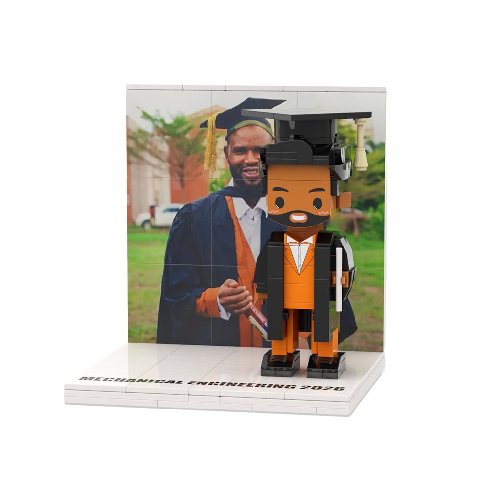 Personalized Text Cute Brick Figure Full Body Customizable 1 Person Display Panel Graduation Gift - DiyGiftly