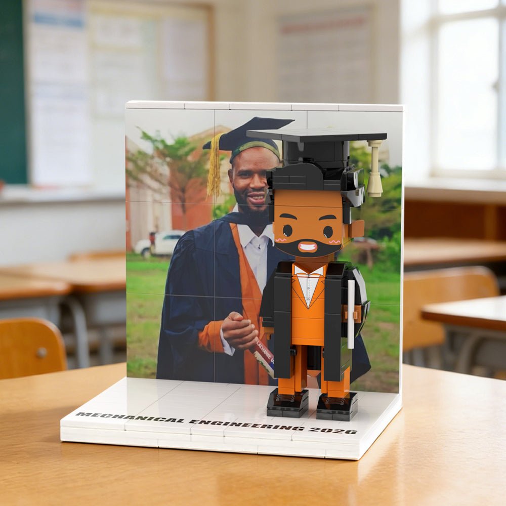 Personalized Text Cute Brick Figure Full Body Customizable 1 Person Display Panel Graduation Gift - DiyGiftly
