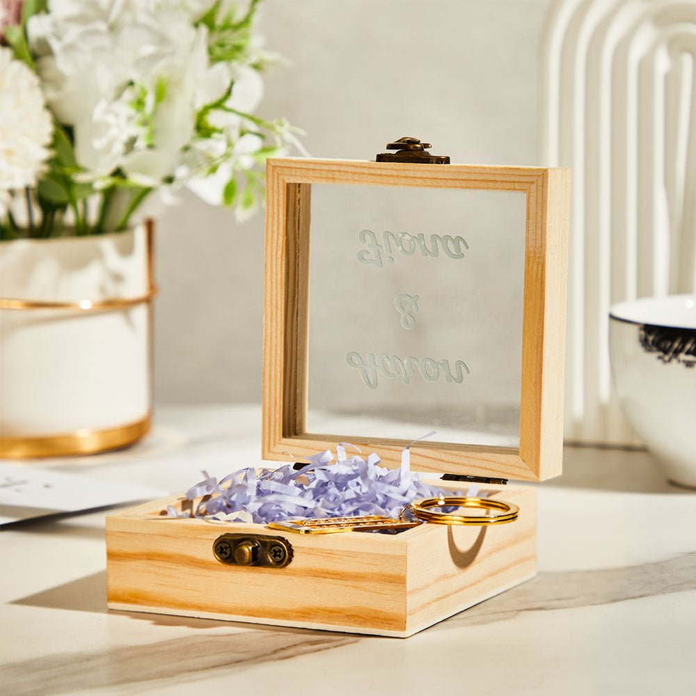 Personalized Transparent Glass Wooden Box With Text Creative Storage Gift Box - DiyGiftly