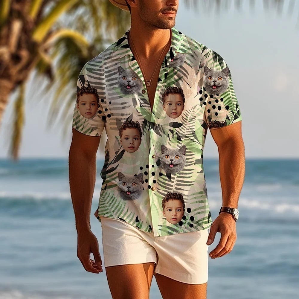 Personalized Tropical Palm 1 - 2 Face Photos Design Hawaiian Short - Sleeve Shirt Funny Summer Beach Party Birthday Gift for Men 98633728 - DiyGiftly
