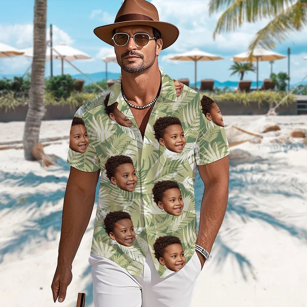 Personalized Tropical Palm 1 - 2 Face Photos Design Hawaiian Short - Sleeve Shirt Funny Summer Beach Party Birthday Gift for Men 98633728 - DiyGiftly