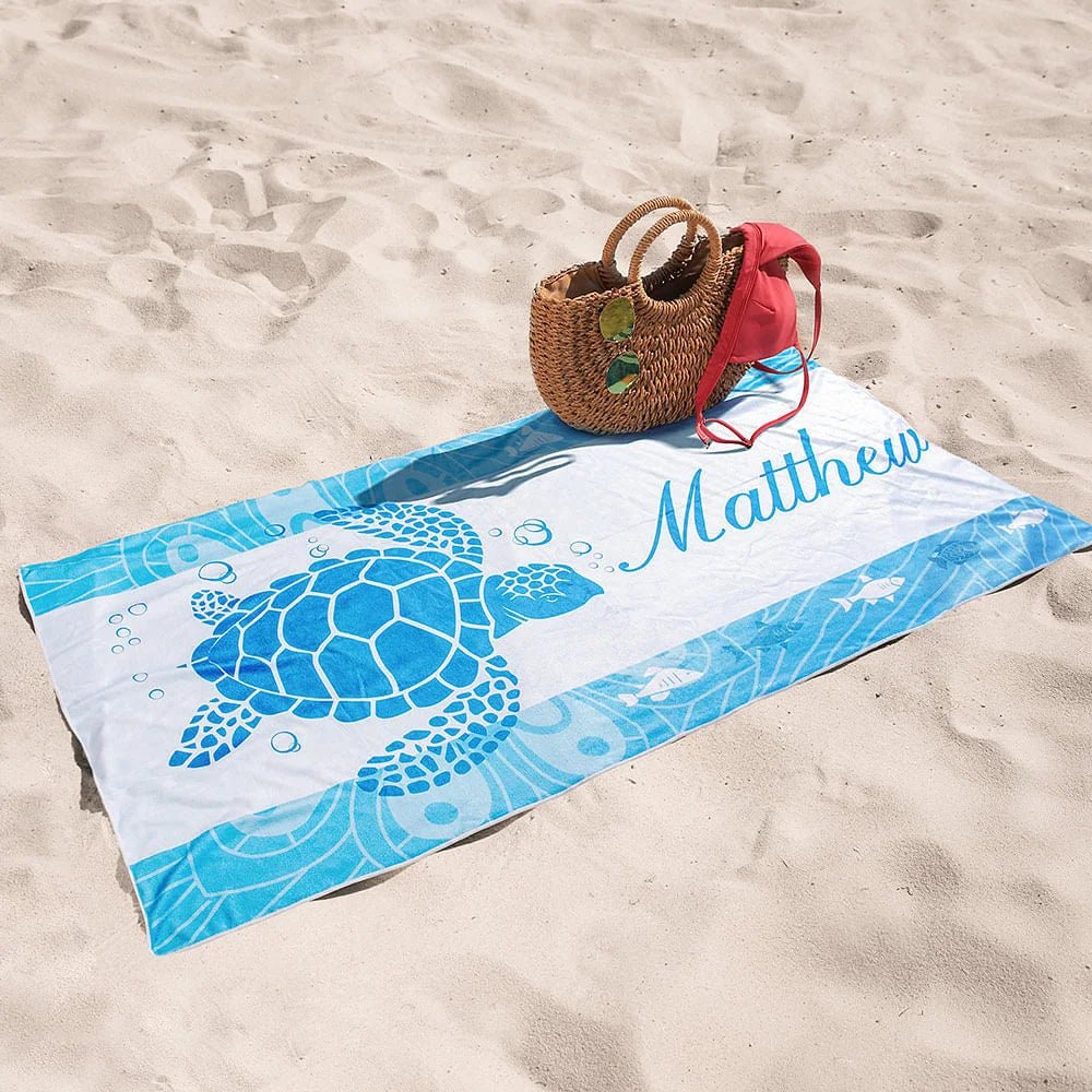 Personalized Underwater World Oversized Quick Dry Turtle Beach Towel with Name Summer Travel Essential Gift for Friend Family 93295104 - DiyGiftly