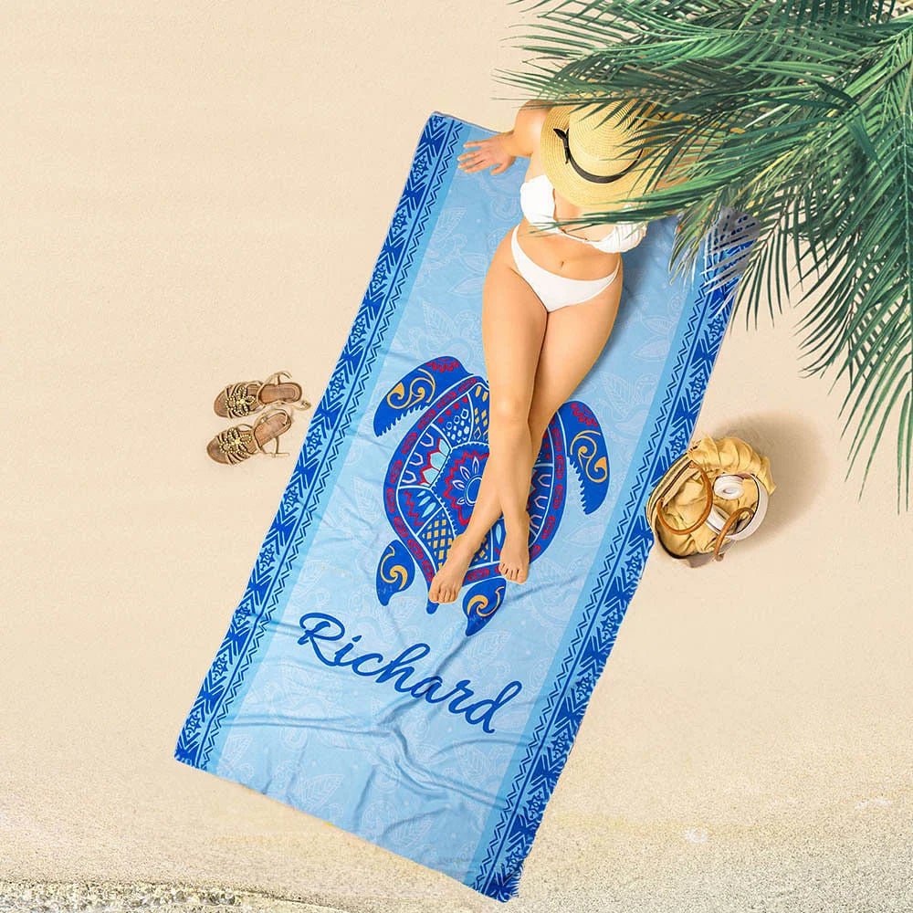 Personalized Underwater World Oversized Quick Dry Turtle Beach Towel with Name Summer Travel Essential Gift for Friend Family 93295104 - DiyGiftly