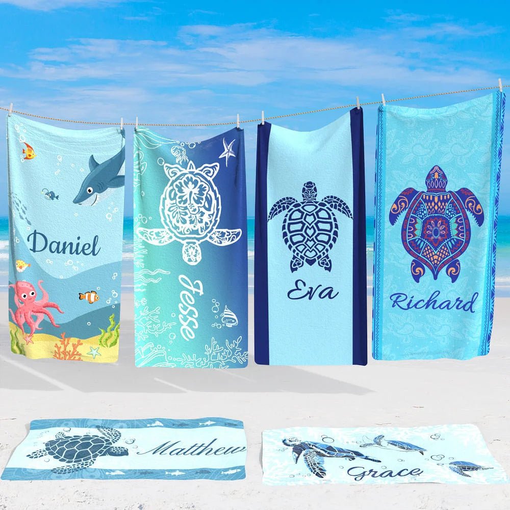 Personalized Underwater World Oversized Quick Dry Turtle Beach Towel with Name Summer Travel Essential Gift for Friend Family 93295104 - DiyGiftly