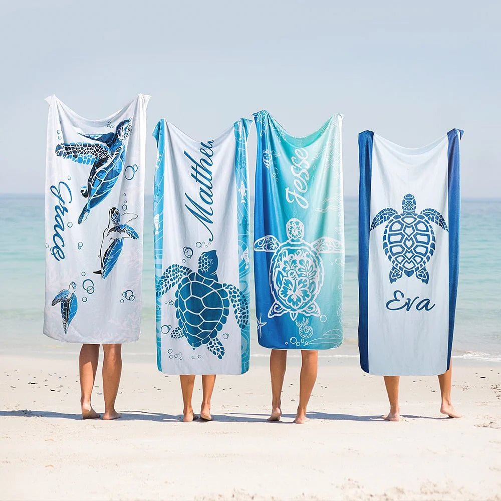 Personalized Underwater World Oversized Quick Dry Turtle Beach Towel with Name Summer Travel Essential Gift for Friend Family 93295104 - DiyGiftly