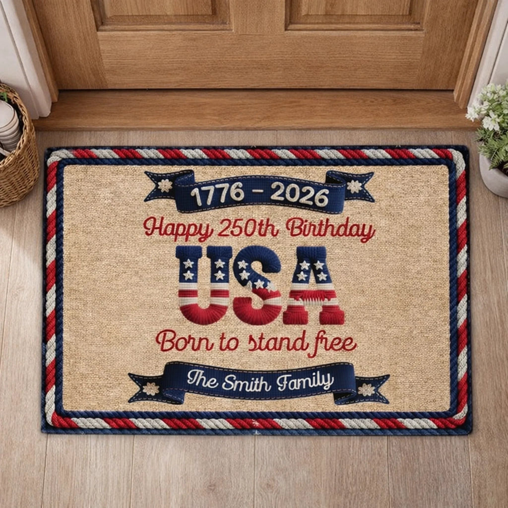 Personalized USA 250th Anniversary Doormat - Faux Yarn Patriotic Pattern (1776 - 2026) 1122295 - DiyGiftly