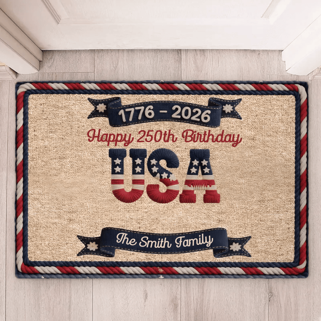 Personalized USA 250th Anniversary Doormat - Faux Yarn Patriotic Pattern (1776 - 2026) 1122295 - DiyGiftly