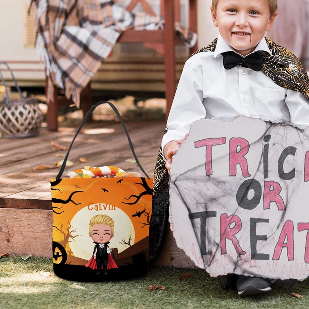 Personalized Vampire Witch Halloween Candy Basket with Name Trick or Treat Bucket Halloween Gift for Kids 27071488 - DiyGiftly