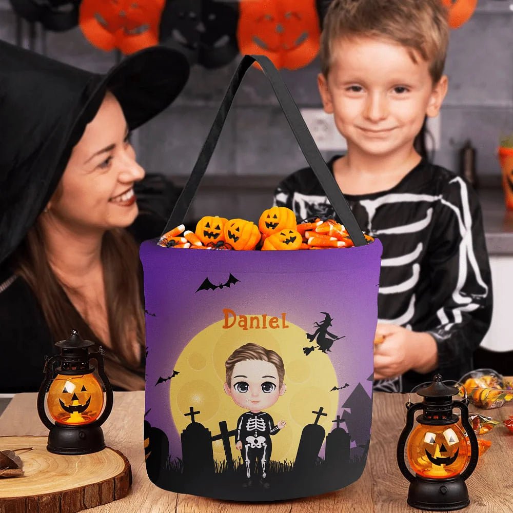 Personalized Vampire Witch Halloween Candy Basket with Name Trick or Treat Bucket Halloween Gift for Kids 27071488 - DiyGiftly