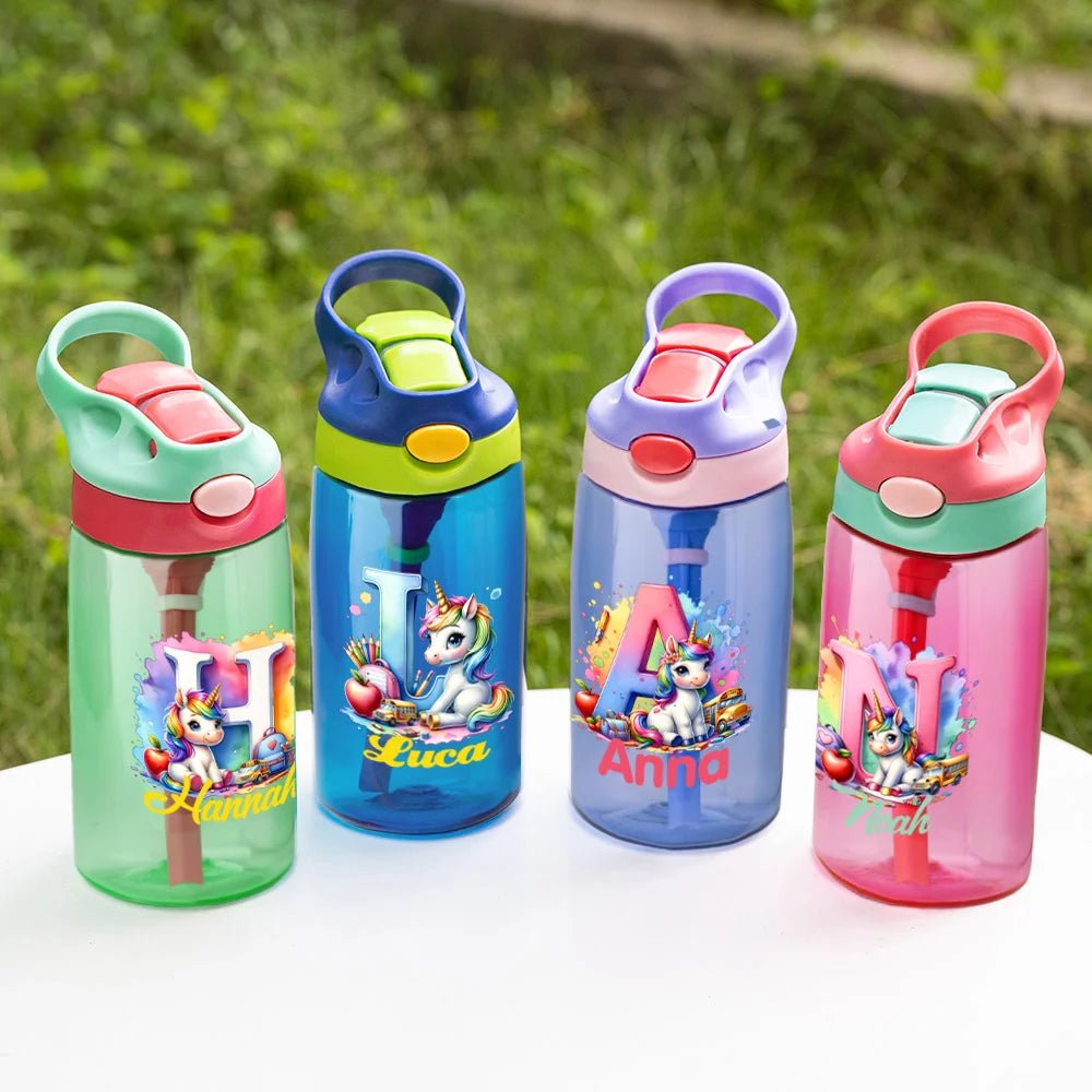 Personalized Watercolor Fantasy Unicorn Initial Apple 16 oz Water Bottle with Name Outdoor Supplies Back to School Birthday Gift for Kids 79278592 - DiyGiftly