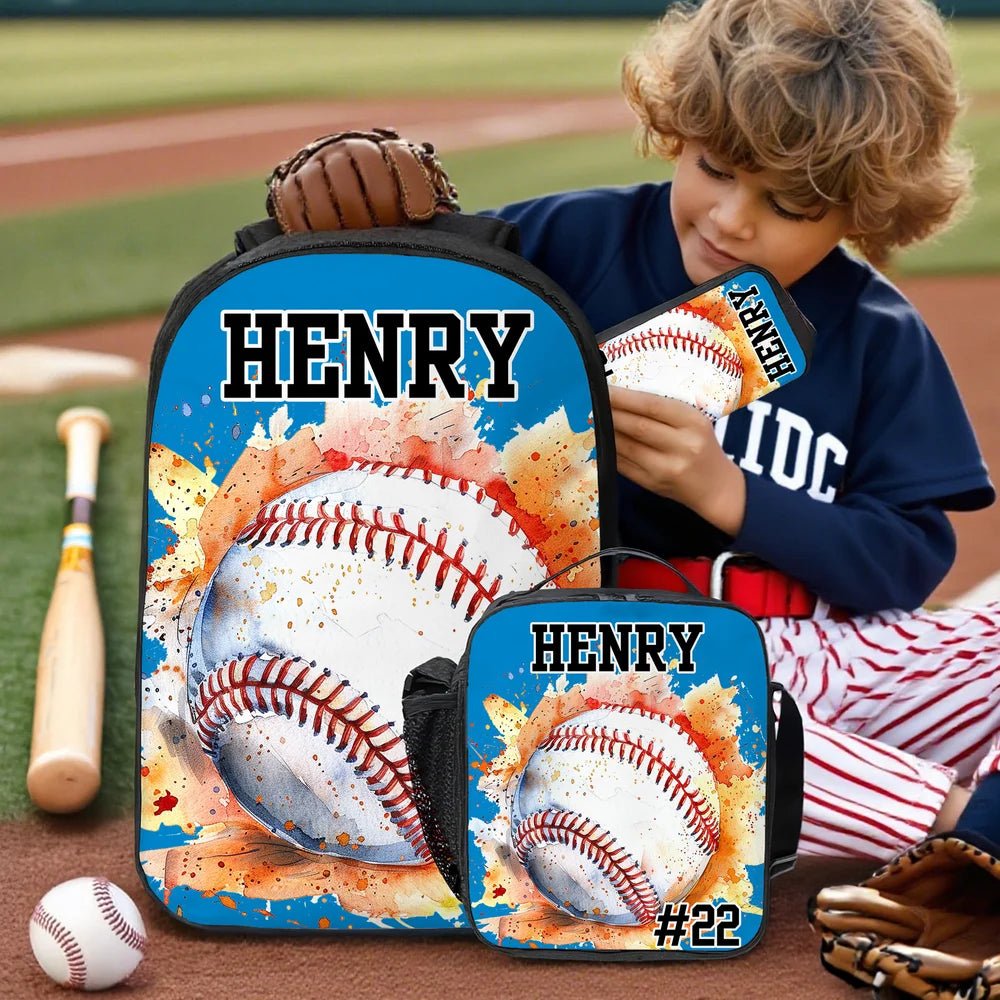 Personalized Watercolor Soccer Rugby Backpack Lunch Bag Pencil Case Set with Name Number Back to School Team Training Day Birthday Gift for Boys Girls 84156928 - DiyGiftly