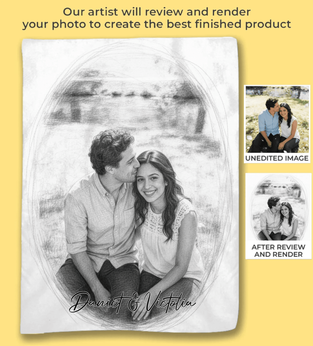 Personalized Watercolor - Style Couples Illustration – Custom Cartoon Portrait from Photo as Digital Download, Wall Art, Pillow, Mug, Blanket, Beach Towel, Keychain, Desk Sign & More 1066687 - DiyGiftly