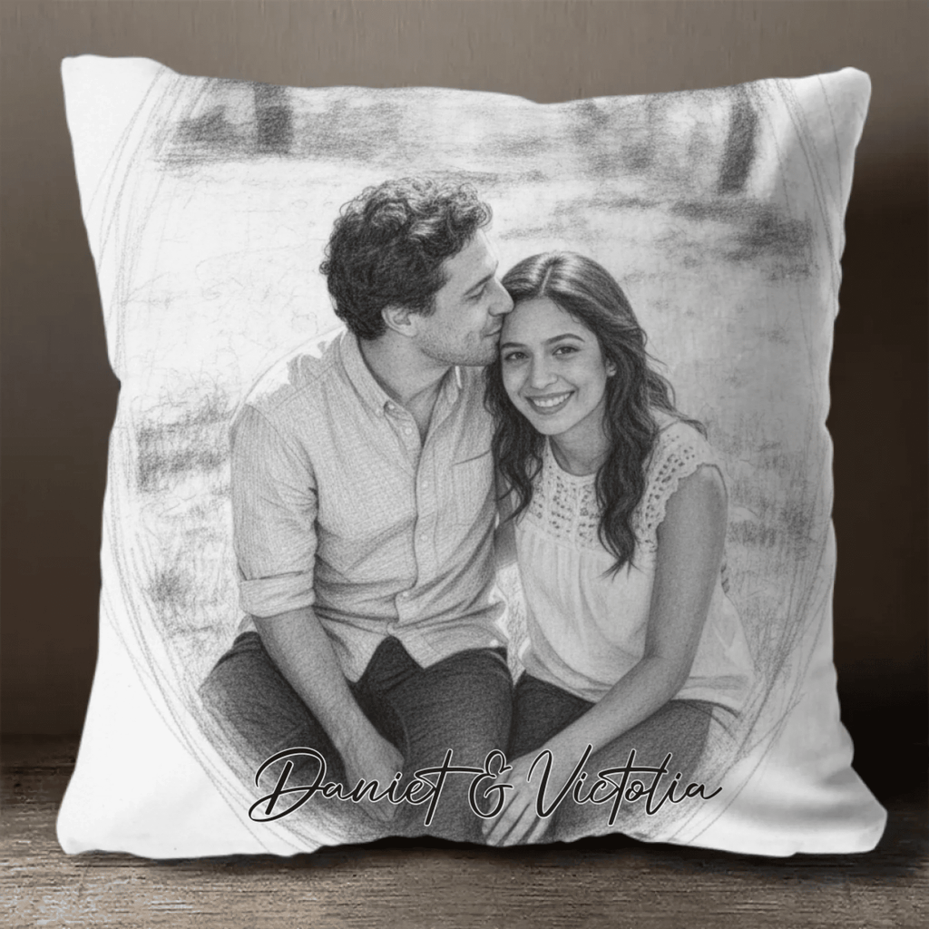 Personalized Watercolor - Style Couples Illustration – Custom Cartoon Portrait from Photo as Digital Download, Wall Art, Pillow, Mug, Blanket, Beach Towel, Keychain, Desk Sign & More 1066687 - DiyGiftly