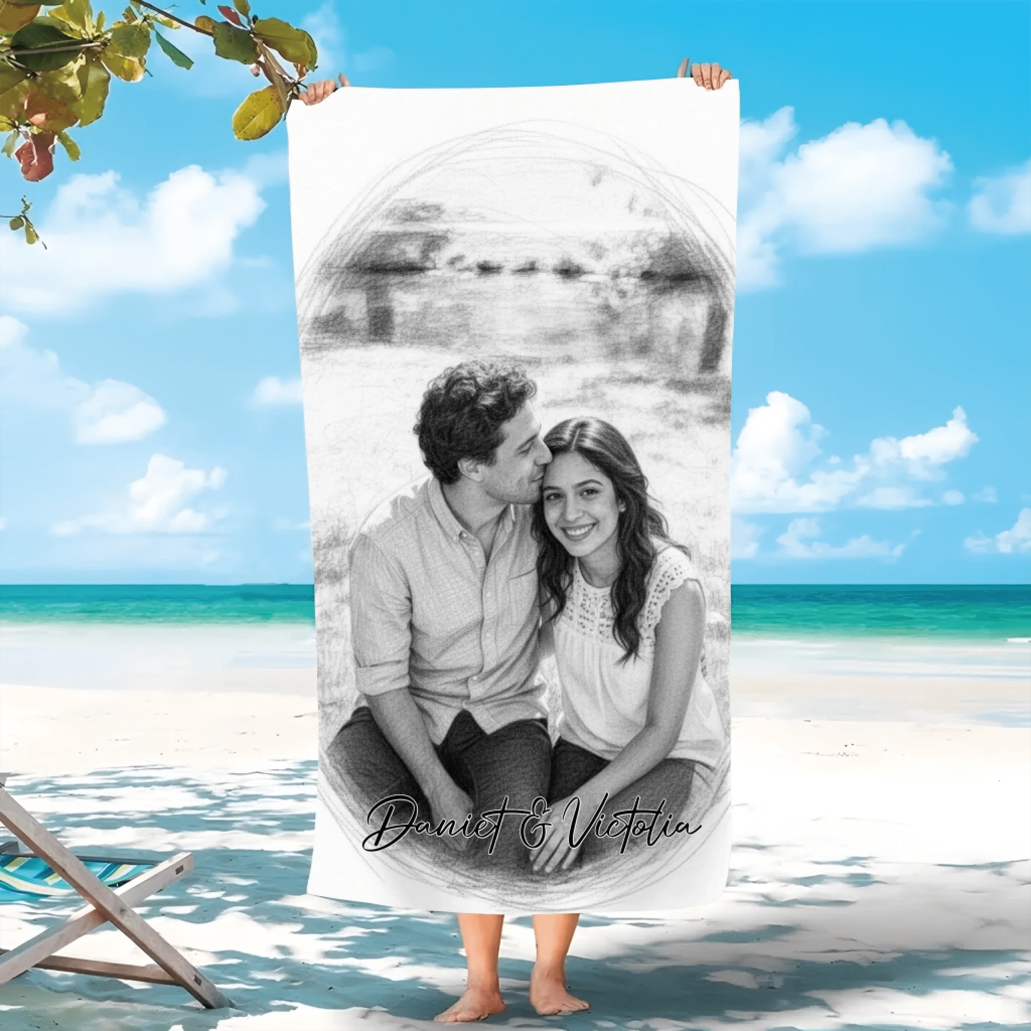 Personalized Watercolor - Style Couples Illustration – Custom Cartoon Portrait from Photo as Digital Download, Wall Art, Pillow, Mug, Blanket, Beach Towel, Keychain, Desk Sign & More 1066687 - DiyGiftly