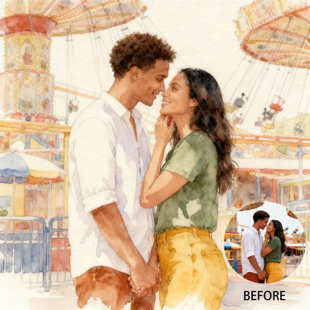 Personalized Watercolor Style Illustration - Custom Couples Portrait – Custom Cartoon Portrait from Photo as Digital Download, Wall Art, Pillow, Mug, Blanket, Beach Towel, Keychain, Desk Sign & Morer 1065089 - DiyGiftly