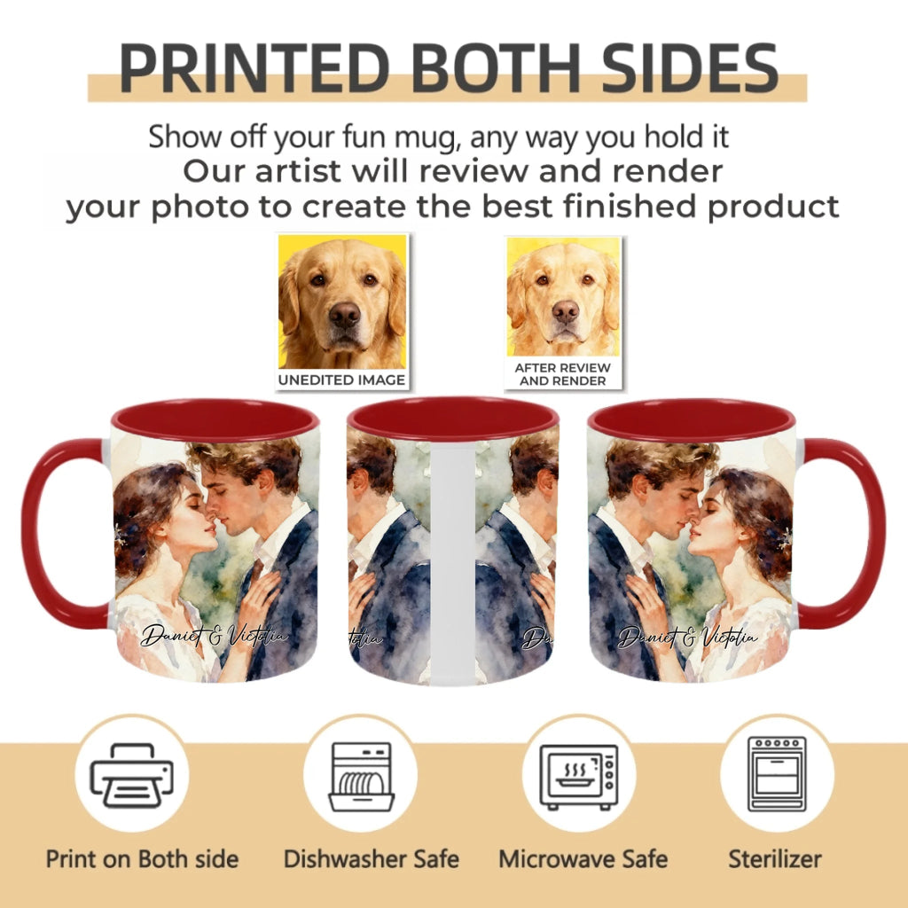 Personalized Watercolor Style Illustration - Custom Couples Portrait – Custom Cartoon Portrait from Photo as Digital Download, Wall Art, Pillow, Mug, Blanket, Beach Towel, Keychain, Desk Sign & Morer 1065089 - DiyGiftly