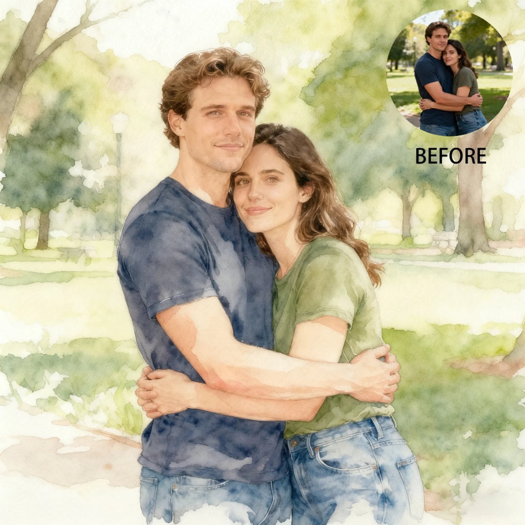Personalized Watercolor Style Illustration - Custom Couples Portrait – Custom Cartoon Portrait from Photo as Digital Download, Wall Art, Pillow, Mug, Blanket, Beach Towel, Keychain, Desk Sign & Morer 1065089 - DiyGiftly