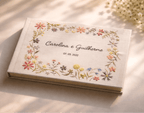 Personalized Wedding Guestbook - Custom Flowers Design Hand Embroidered Linen Hardbound Memory Book 1120227 - DiyGiftly