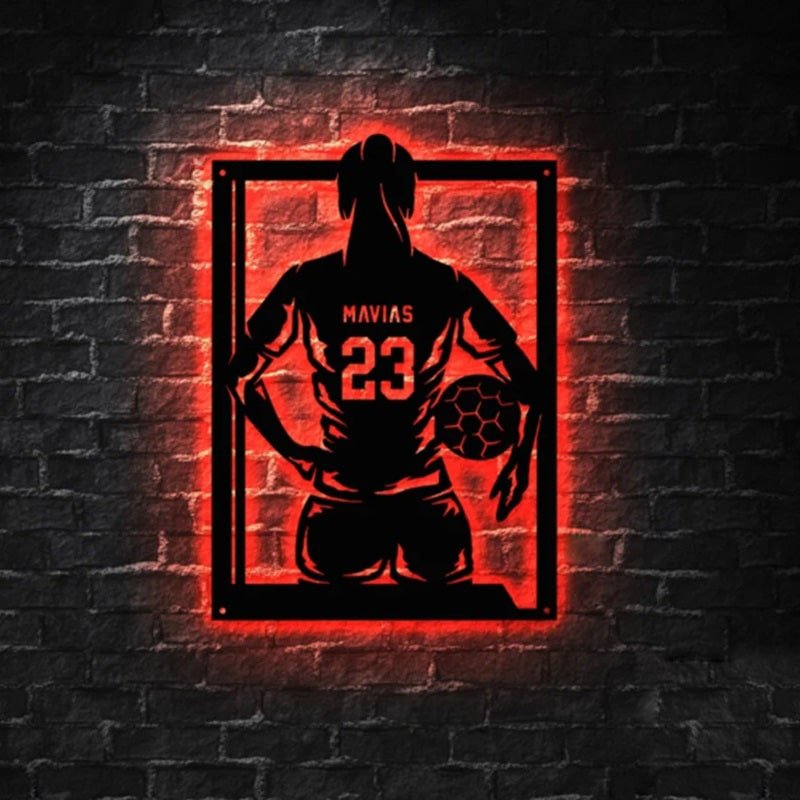 Personalized Women's Soccer Metal Lights – Custom LED Wall Sign for Sports Room, Game Room, Man Cave, or Soccer Fan Gift 90910720 - DiyGiftly